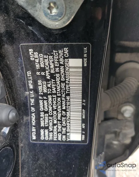 2018 Honda Civic Sport Touring from USA, damaged, VIN SHHFK7H98JU216146
